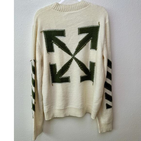 Off-White Reverse Arrow Diag Knit Crew Sweater White / Green - Picture 6 of 16